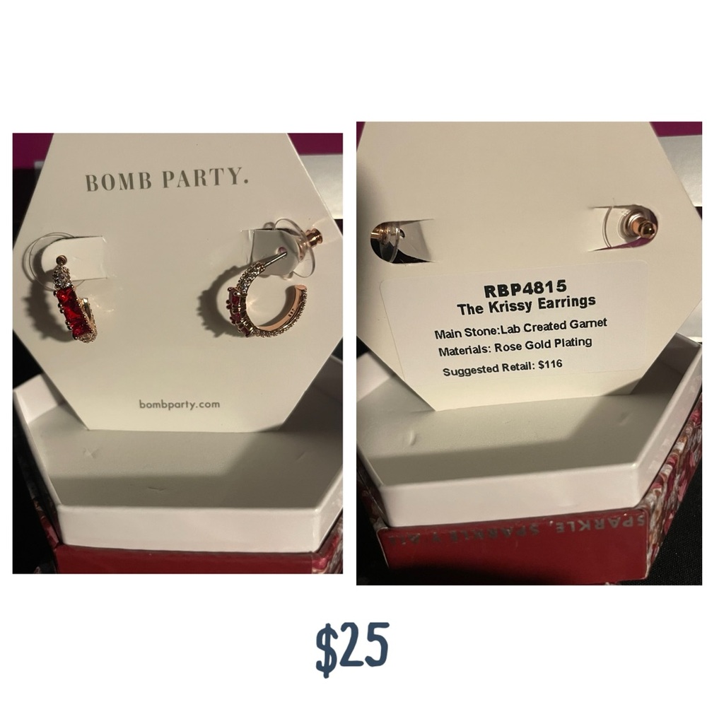 Bomb Party Rose Gold Earrings with Red Stone